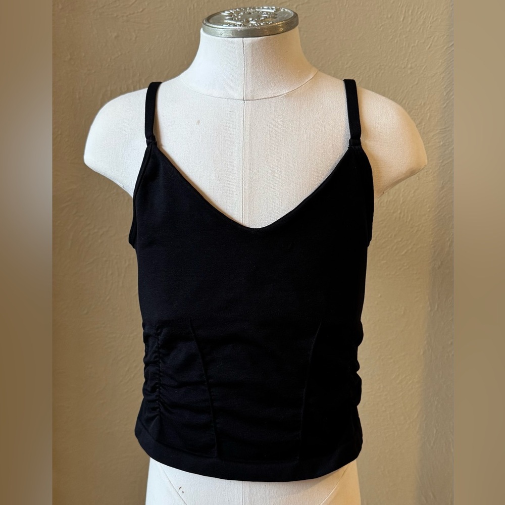 Free People Black Ruched Spaghetti Strap Tank Top size XS/S